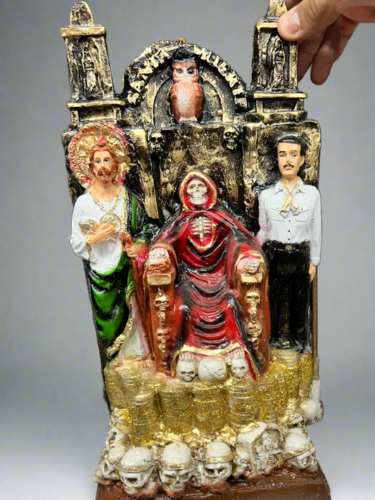 16 Inch Santa Muerte Throne With San Judas And MalVerde