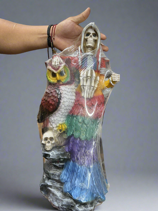 24 Inch Santa Muerte With Owl Statue